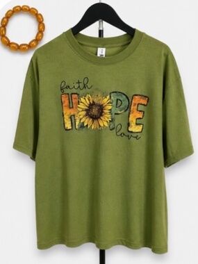 Apparel LIF 3X Faith Hope Love Sunflower Graphic T-Shirt – Olive Green